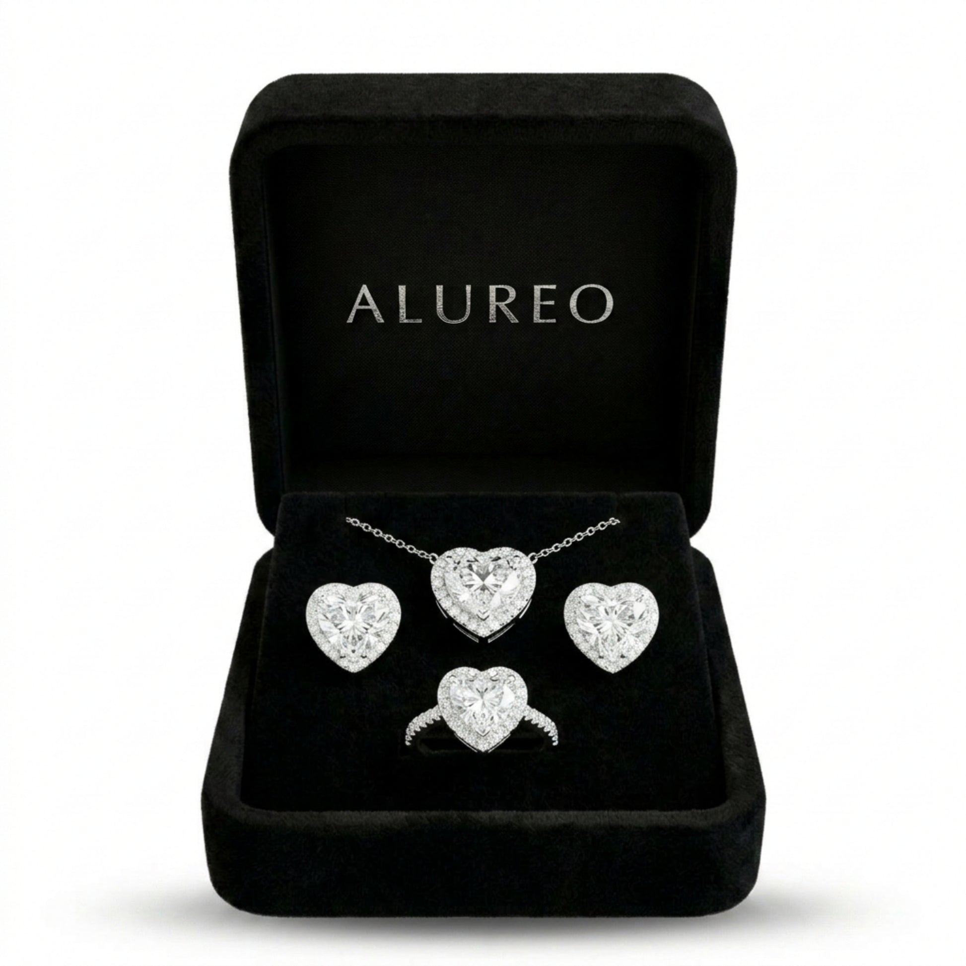 Alureo Crystal Halo Set – strieborný náhrdelník, náušnice a prsteň s kubickými zirkónmi