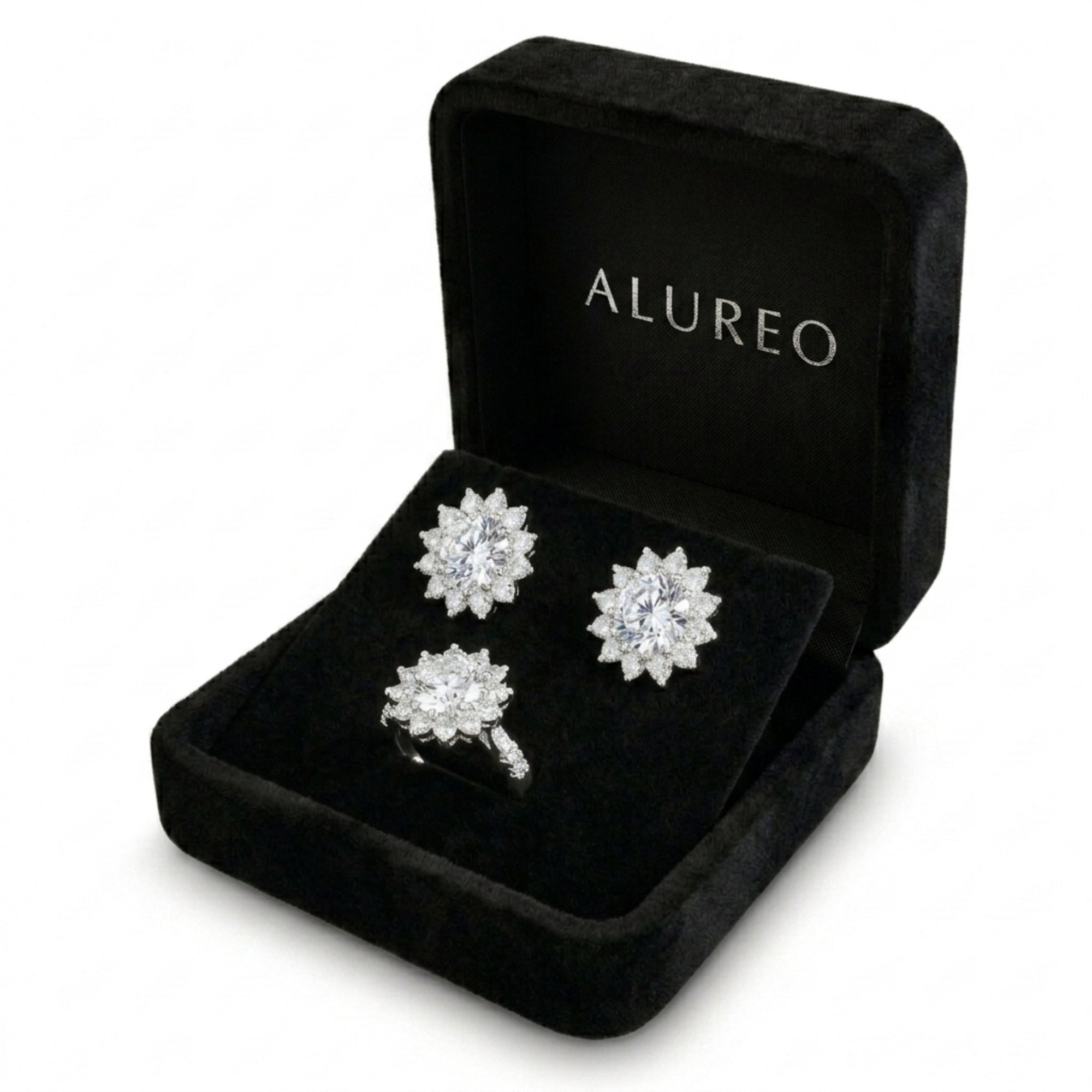 Alureo Crystal Royale Set – strieborné náušnice a prsteň s kubickými zirkónmi
