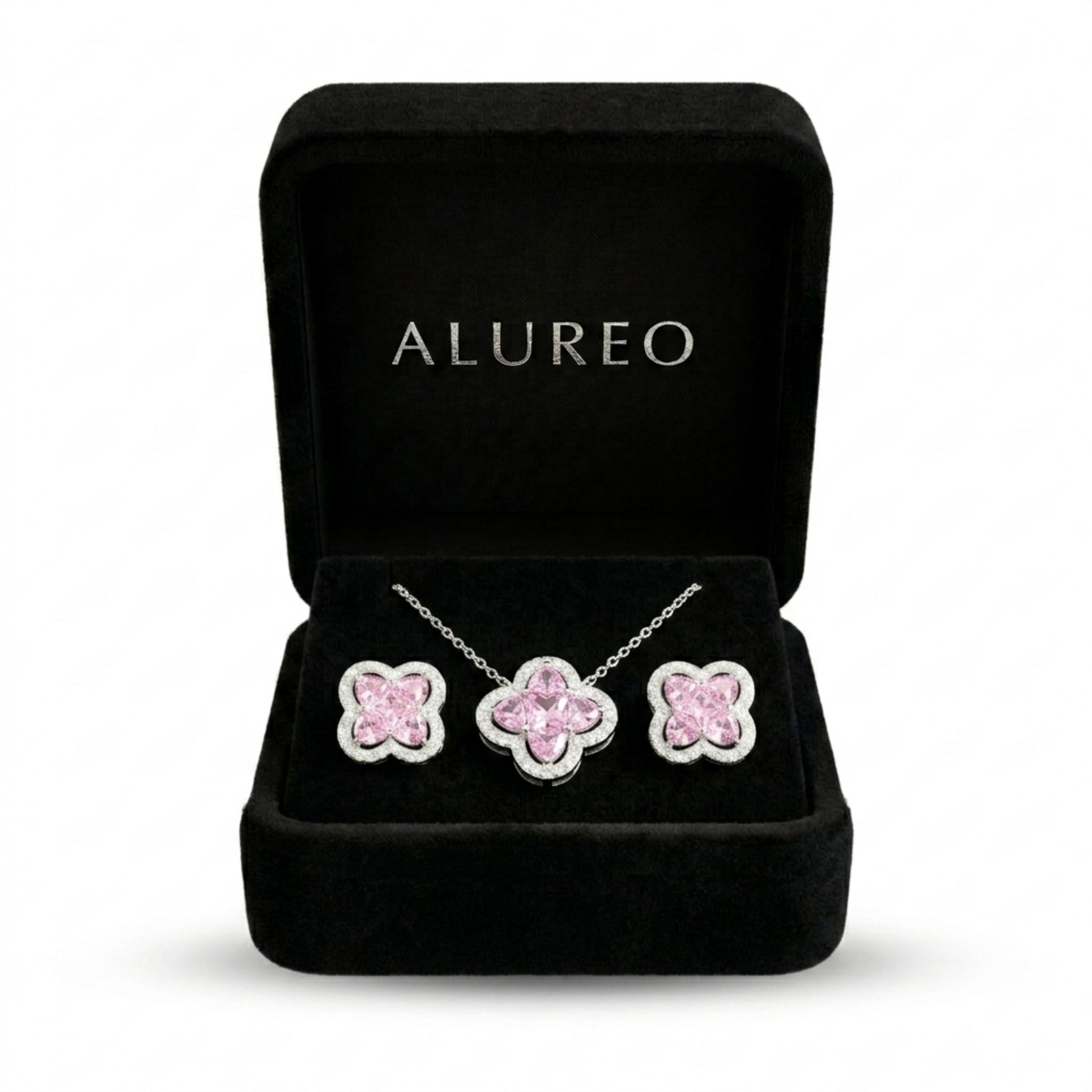 Alureo Pink Blossom Set – strieborný náhrdelník a náušnice s ružovými kubickými zirkónmi