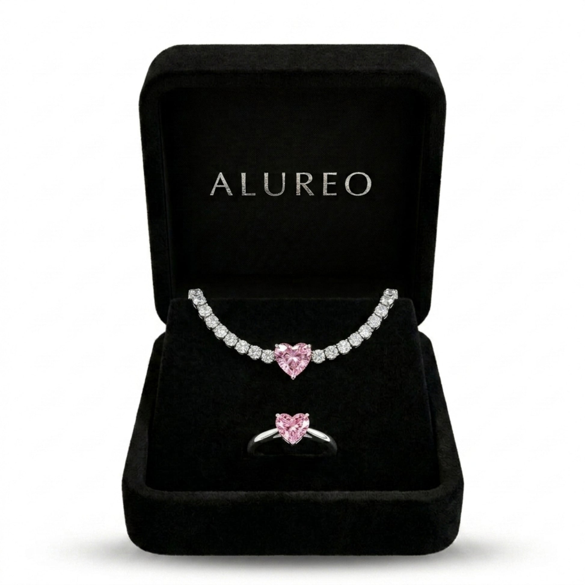 Alureo Rosé Amour Set – strieborný náramok a prsteň s ružovými kubickými zirkónmi